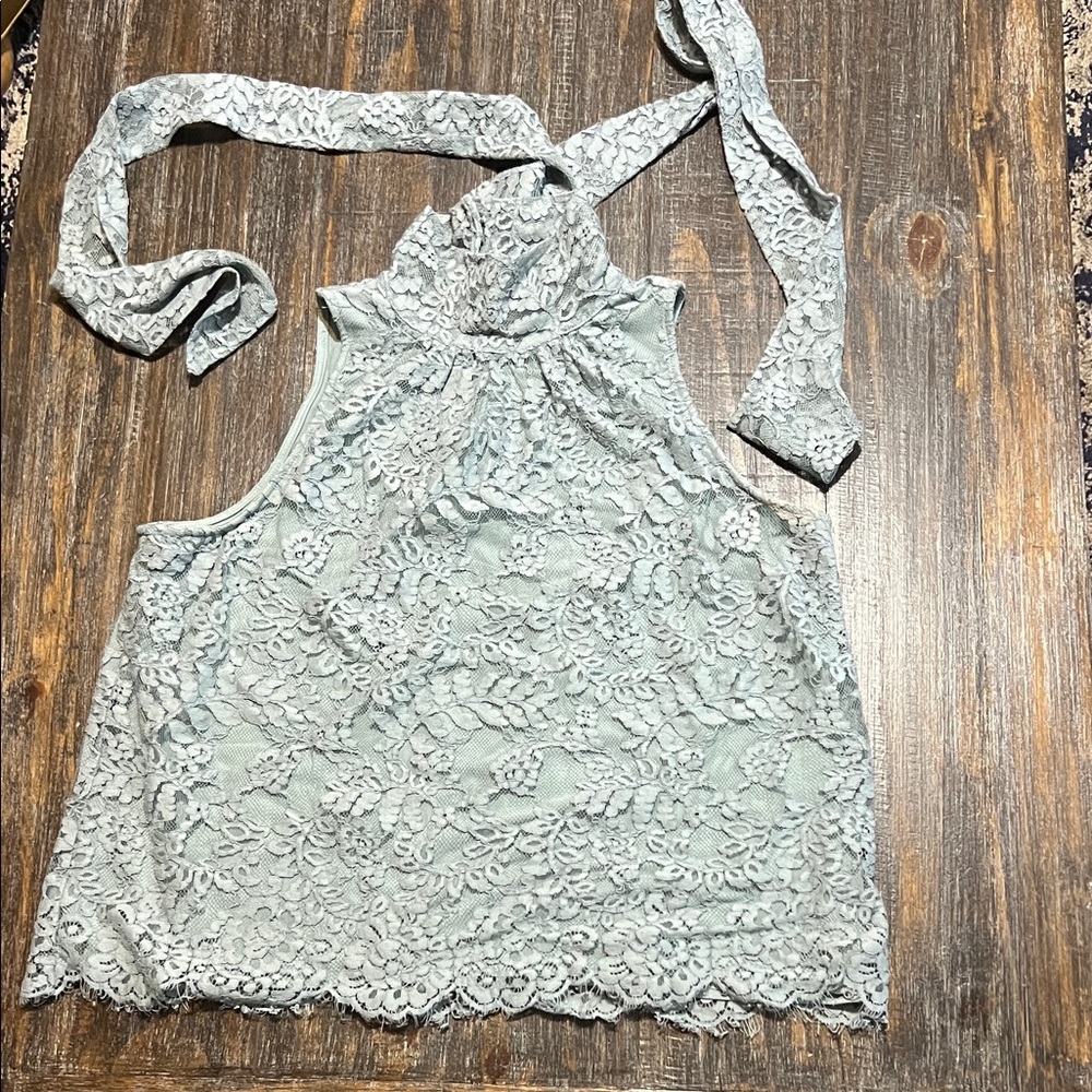 Chic Lace Halter Blouse - Light blue